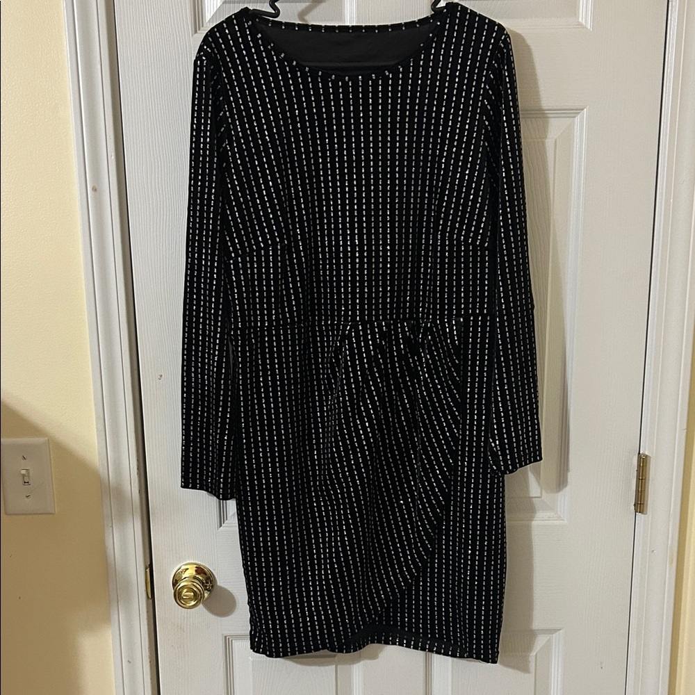 Elegant Black and Silver Striped Dress